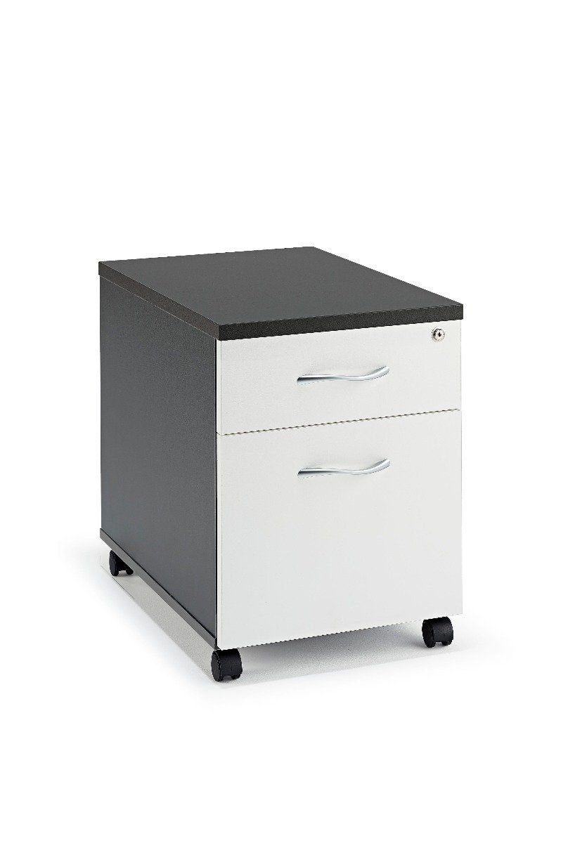 Graphite Grey And White Under Desk Mobile Pedestal With Silver Handles