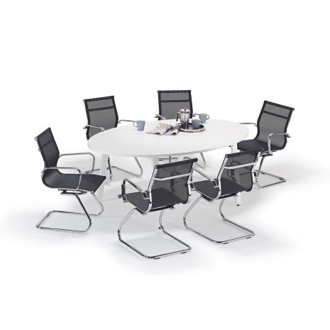 White Oval Boardroom Table and Mesh Cantilever Chairs Bundle