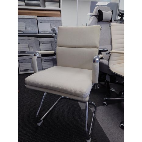 Clearance Charles Eames Inspired Cream Fabric Cantilever Soft Pad Boardroom Chair