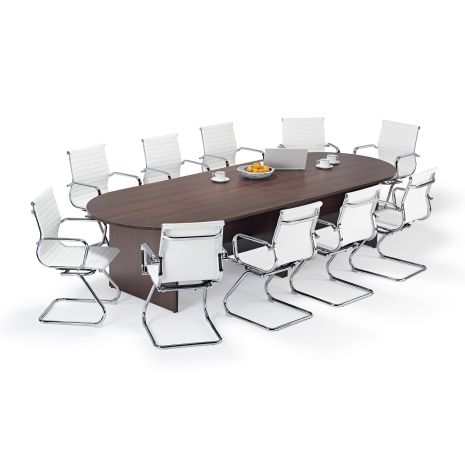 Walnut Executive Modular Boardroom Table and White Charles Eames Style Leather Boardroom Chairs Bundle