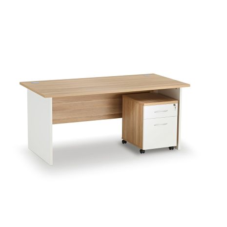 American Light Oak Panel End Office Desk with White Legs and Mobile Pedestal Bundle