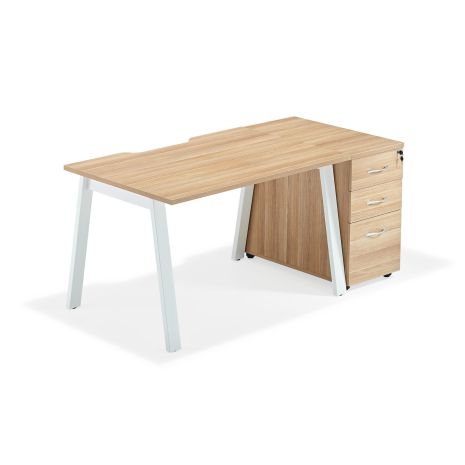 American Light Oak Executive Bench Desks with Desk High Pedestal