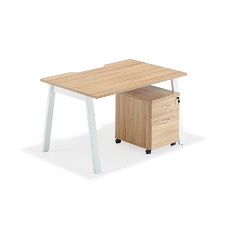 American Light Oak Executive Bench Desks with Mobile Pedestal