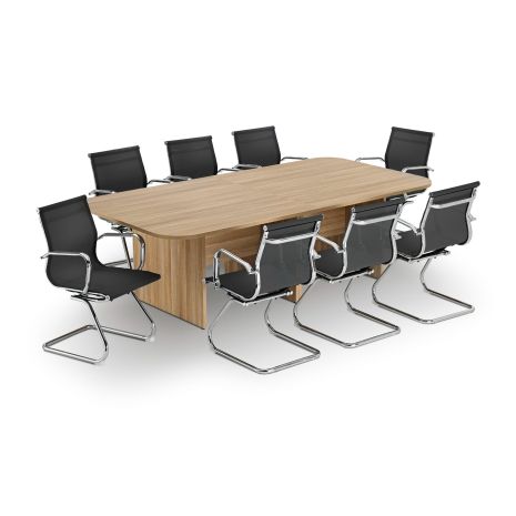 Modern American Light Oak Rectangular Boardroom Table with Black Mesh Cantilever Chair Bundle