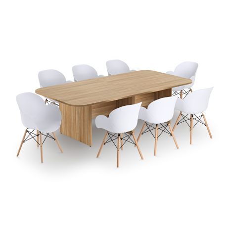 Modern American Light Oak Rectangular Boardroom Table with Stylish Shoreditch White Tub Chairs