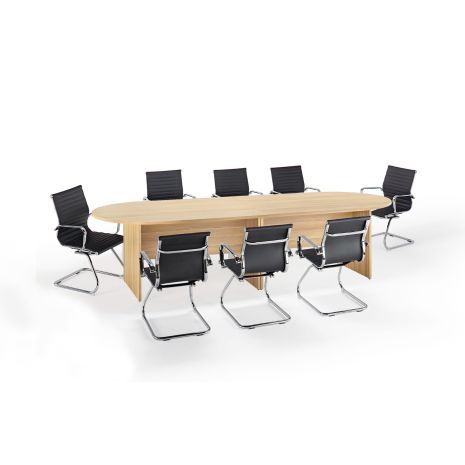 American Light Oak Executive Modular Boardroom Table & Black Charles Eames Style Chairs