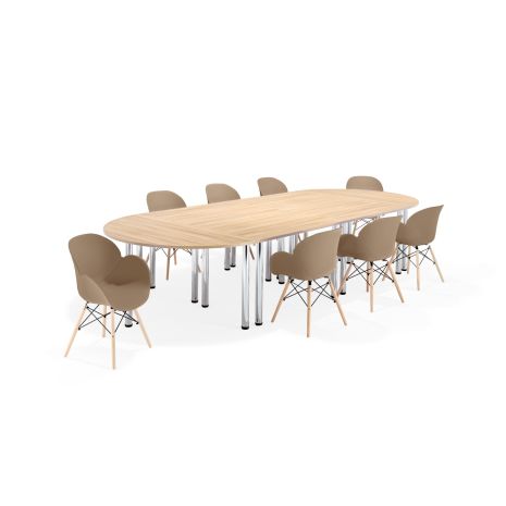 American Light Oak Modular Boardroom Table on Chrome Legs with Beige Shoreditch Chairs Bundles