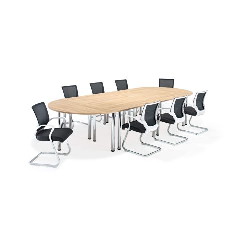 American Light Oak Modular Boardroom Table on Chrome Legs with Black and White Chairs Bundles
