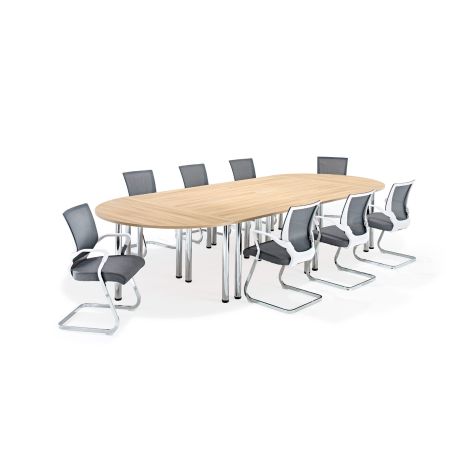 American Light Oak Modular Boardroom Table on Chrome Legs with Grey and White Chairs Bundles