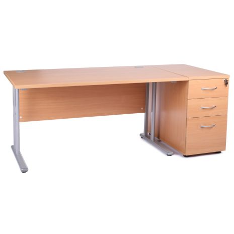 Beech Cantilever Office Desk with Desk High Pedestal