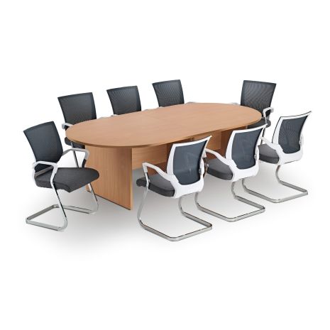 Beech Executive Boardroom Table With Grey And White Chairs Bundle