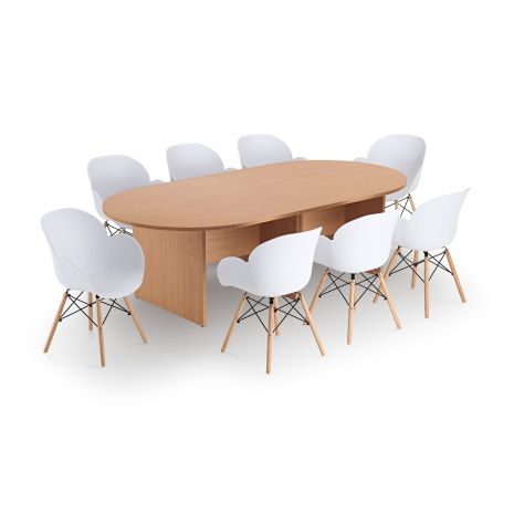 Beech Executive Boardroom Table and Stylish Shoreditch White Tub Chairs