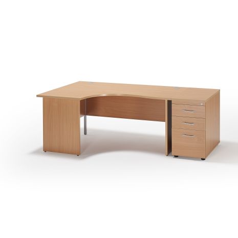 Curved Beech Panel Leg Office Desk and 800mm Deep Desk High Pedestal