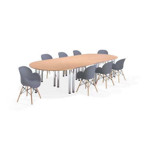 Beech Modular Boardroom Table on Chrome Legs with Grey Shoreditch Chairs Bundles