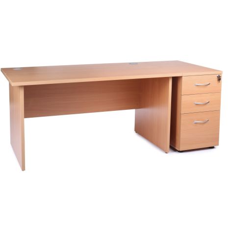 Beech Panel End Office Desk with Desk High Pedestal Bundle