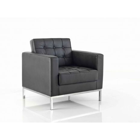 Florence Knoll Inspired Black Leather One Seater Sofa
