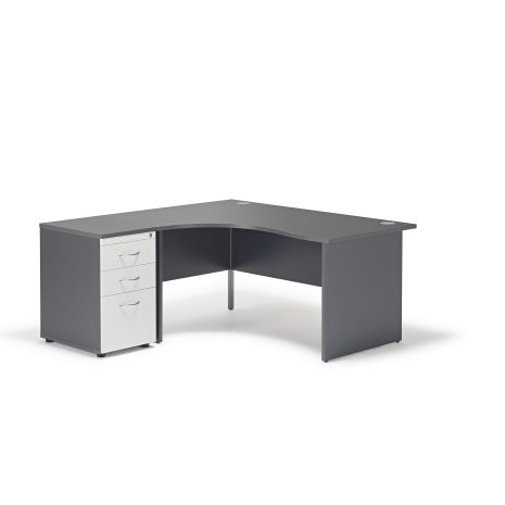 Curved Graphite Grey Panel Leg Desk and 600mm Desk High Pedestal