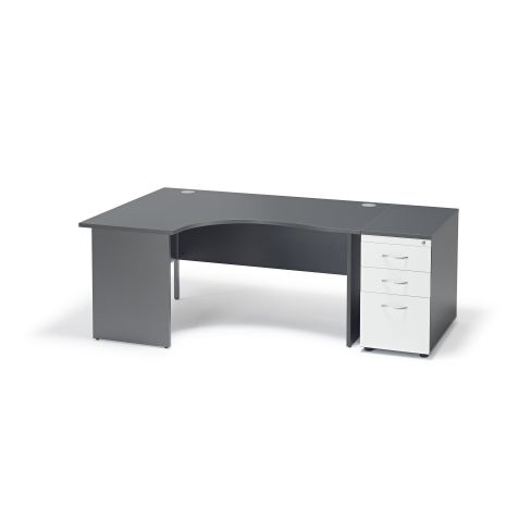 Curved Graphite Grey Panel Leg Desk and 800mm Desk High Pedestal