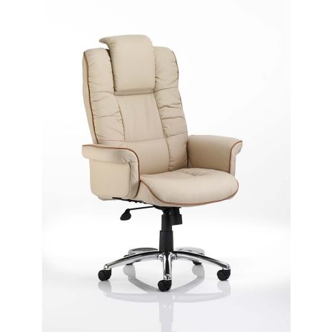 Leather Executive Chair with Filled in Arms - Cream Leather
