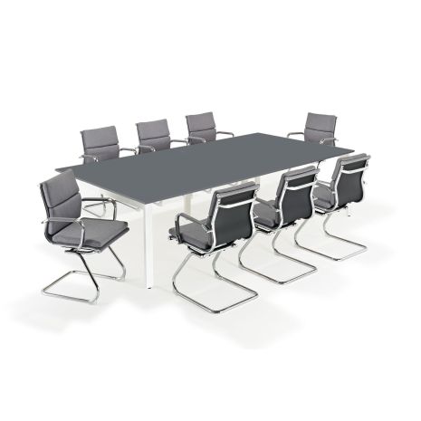 Graphite Grey Executive Bench Style Table with Charles Eames Inspired Grey Fabric Soft Pad Cantilever Chairs - Seats - 8-20