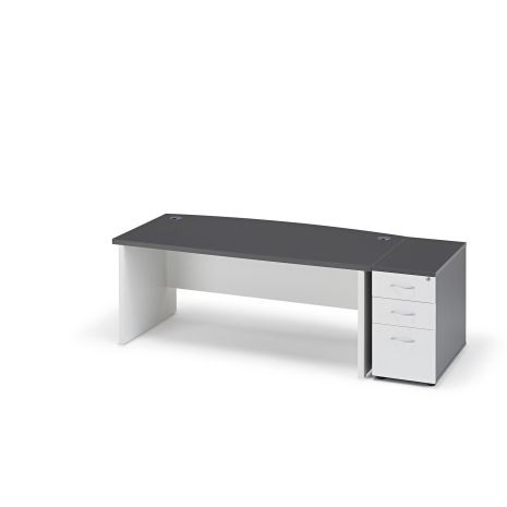 Graphite Grey Premium Executive Bow Fronted Desk with White Legs and 800mm Desk High Pedestal