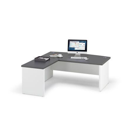 Graphite Grey Premium Executive Bow Fronted Desk, White Legs With Universal Return