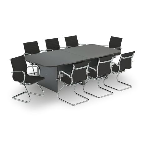 Modern Graphite Grey Rectangular Boardroom Table with Black Eames Style Leather Boardroom Chair Bundle