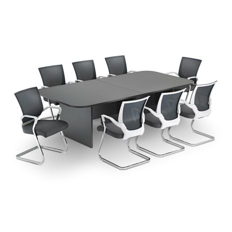 Modern Graphite Grey Rectangular Boardroom Table with Grey And White Cantilever Chairs Bundle