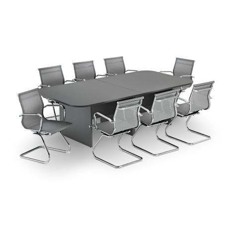 Modern Graphite Grey Rectangular Boardroom Table with Grey Mesh Cantilever Chair Bundle