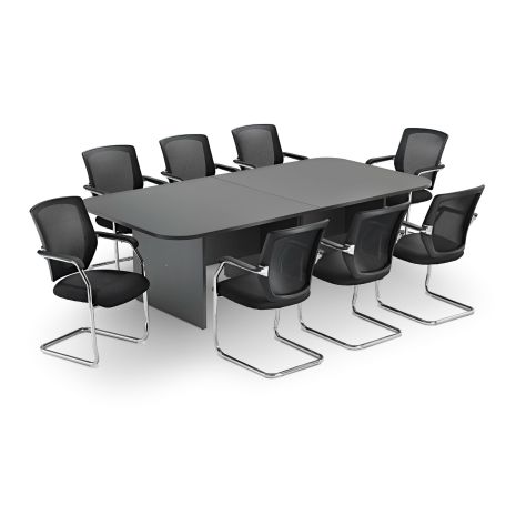 Modern Graphite Grey Rectangular Boardroom Table with Black Medium Back Mesh Cantilever Chair Bundle