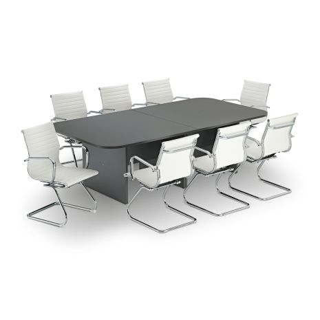 Modern Graphite Grey Rectangular Boardroom Table with White Eames Style Leather Boardroom Chair Bundle