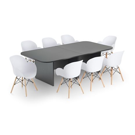 Modern Graphite Grey Rectangular Boardroom Table with Stylish Shoreditch White Tub Chairs