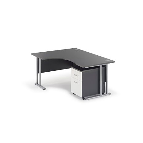 Graphite Grey Curved Panel Ended Office Desk with Mobile Pedestal