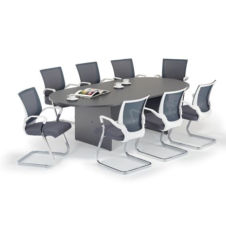 Graphite Grey Executive Boardroom Table With Grey And White Chairs Bundle
