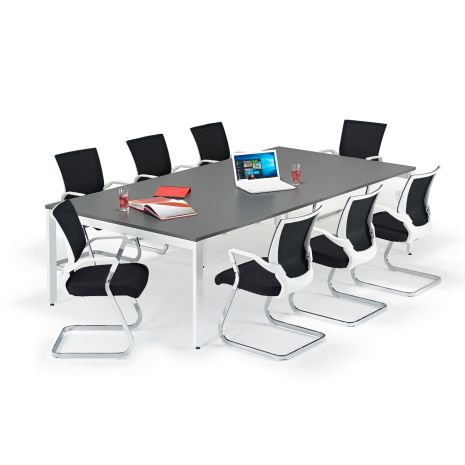 Graphite Grey Executive Bench Style Tables with Black And White Cantilever Chair Bundle - Seats 8-20