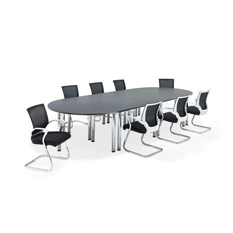 Graphite Grey Modular Boardroom Table on Chrome Legs with Black and White Chairs Bundles