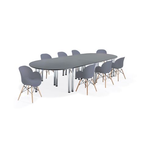 Graphite Grey Modular Boardroom Table on Chrome Legs with Grey Shoreditch Chairs Bundles - Seats 8-10