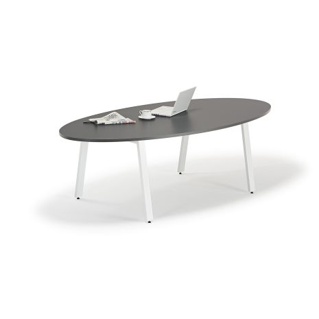 Graphite Grey Oval Boardroom Table with White Angled Legs