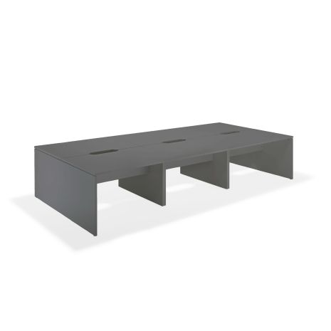 Graphite Grey Executive Bench Desks with Wooden Legs Pod of Six