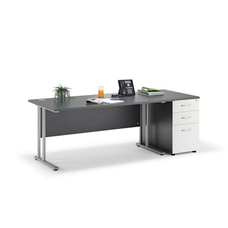 Graphite Grey Cantilever Office Desk with Desk High Pedestal