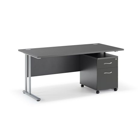 Graphite Grey Straight Cantilever Desk and Full Graphite Grey Mobile Pedestal 