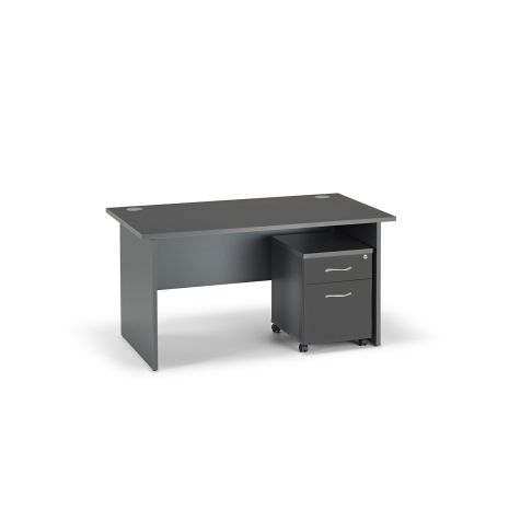 Graphite Grey Panel End Office Desk with Full Graphite Grey Mobile Pedestal Bundle