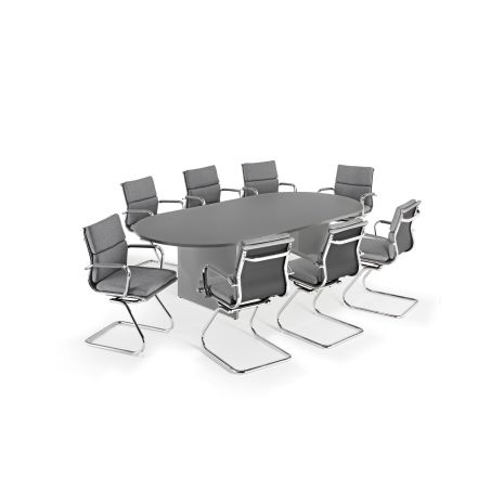 Graphite Grey Executive Boardroom Table and Charles Eames Inspired Grey Fabric Soft Pad Cantilever Chairs