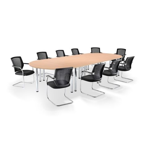 Beech Modular Boardroom Table on Chrome Legs with Black Medium Back Mesh Cantilever Chair Bundle
