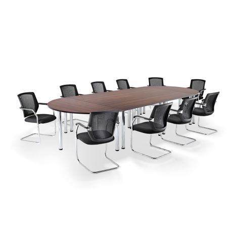 Walnut Modular Boardroom Table on Chrome Legs with Black Medium Back Mesh Cantilever Chair Bundle