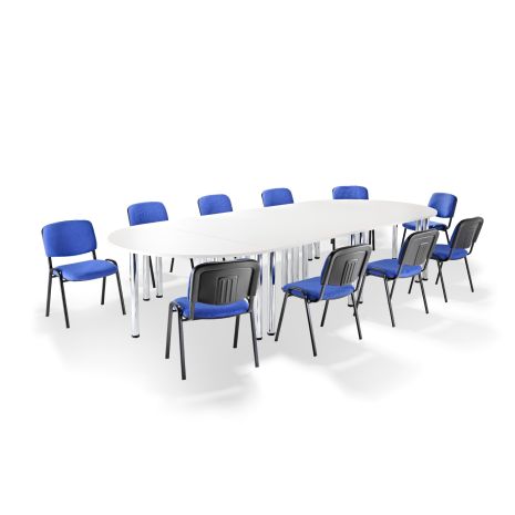 White Modular Boardroom Table on Chrome Legs with Blue Side Chairs Bundle