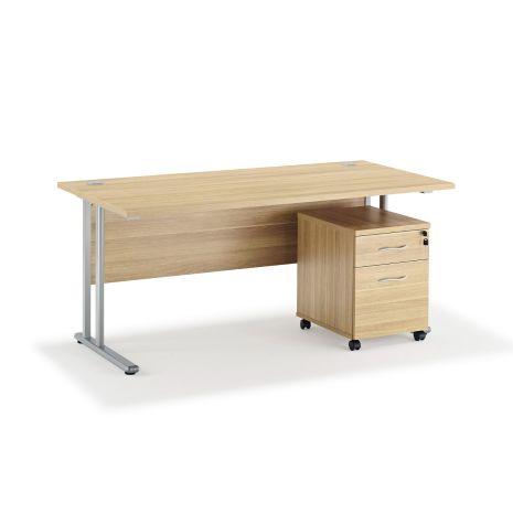 American Light Oak Straight Cantilever Desk and Mobile Pedestal 