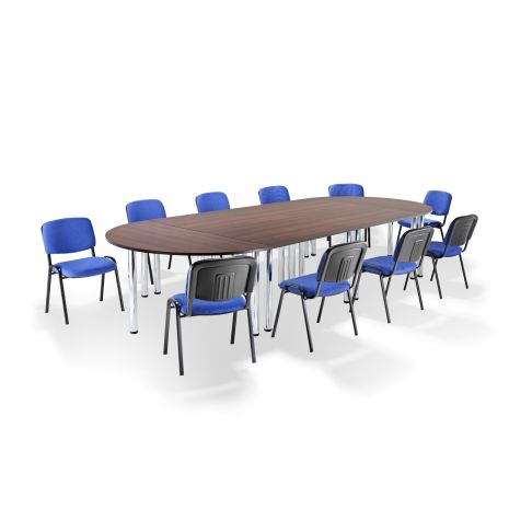 Walnut Modular Boardroom Table on Chrome Legs with Blue Side Chairs Bundle