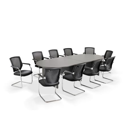 Graphite Grey Executive Modular Boardroom Table And Black Medium Back Mesh Cantilever Chairs - Seats 8-16