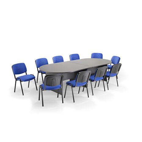 Graphite Grey Executive Modular Boardroom Table And Blue Side Chairs - Seats 8-16
